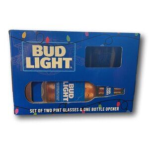 Bud Light Holiday Gifting 2 Pack Pint Beer Glass with Bottle Opener